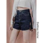 Side-slit High-waist Denim Shorts
