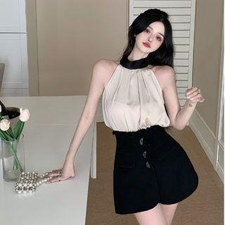 Sleeveless Two-tone Blouse / Skort