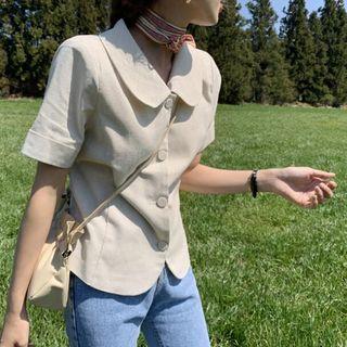 Short-sleeve Single-breasted Jacket Beige - One Size