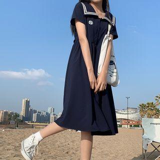 Sailor-collar Embroidered Short-sleeve Dress