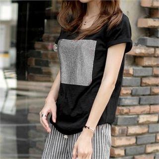 Rhinestone-panel T-shirt