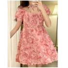 Short-sleeve Floral Dress Pink - One Size