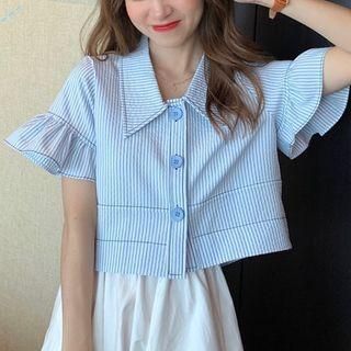 Striped Bell-sleeve Cropped Shirt