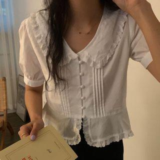 Short-sleeve Pintuck Blouse White - One Size