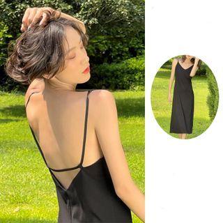 Spaghetti Strap Open Back Midi Smock Dress