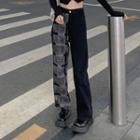 High Waist Patterned Panel Loose Fit Jeans