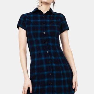 Plaid Print Short-sleeve Mini A-line Shirtdress