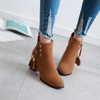 Tasseled Block Heel Lace-up Short Boots