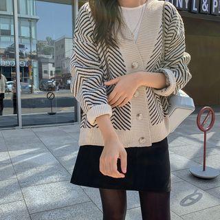 Herringbone Knit Cardigan Black - One Size