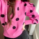 Puff-sleeve Polka-dot Knit Top