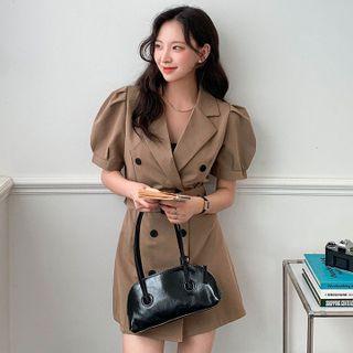 Puff-sleeve Mini Blazer Dress With Belt