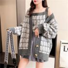 Set: Plaid Knit Cardigan + Camisole Top