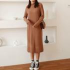 Mock-turtleneck Long-sleeve Midi T-shirt Dress