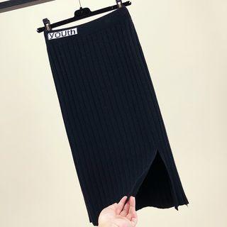Lettering Pencil Knit Skirt
