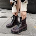 Faux Leather Rivet Platform Lace-up Ankle Boots
