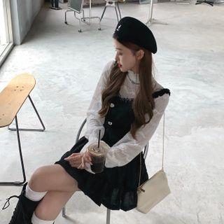 Lace Blouse / Cropped Camisole Top / Mini A-line Skirt / Set