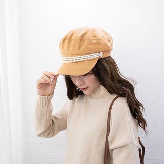 Faux Pearl Faux Suede Military Cap