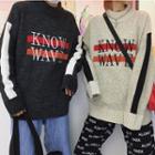 Couple Matching Lettering Contrast Trim Sweater