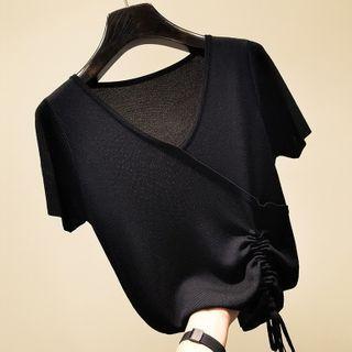 Drawstring-ruched Short-sleeve Knit Top