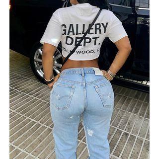 Short-sleeve Lettering Cut-out Cropped T-shirt