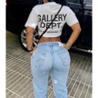 Short-sleeve Lettering Cut-out Cropped T-shirt