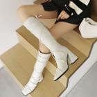 Square-toe Strappy Block Heel Knee-high Boots
