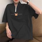 Stand-collar Half-zip Cartoon Print T-shirt