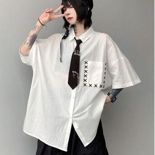 Short-sleeve Embroidered Shirt / Necktie