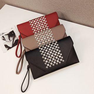 Rhinestone Faux Leather Clutch