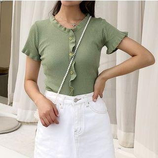 Ruffle Trim Short-sleeve Rib Knit Top