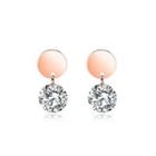 Simple And Fashion Plated Rose Gold Geometric Round 316l Stainless Steel Stud Earrings With Cubic Zirconia Rose Gold - One Size