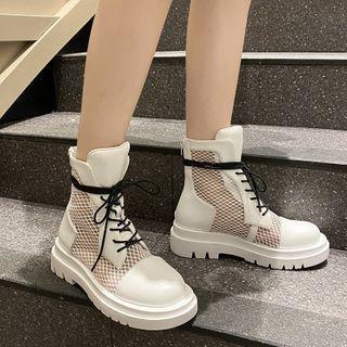 Lace Up Platform Mesh Short Boots