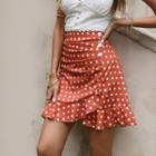 Dotted Ruffle Hem Mini A-line Skirt