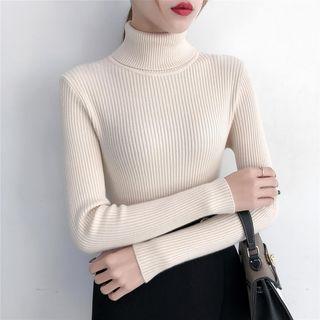 Long-sleeve Turtleneck Rib-knit Top