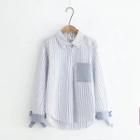 Single-breasted Long-sleeved Open-front Pocketed Striped Blouse