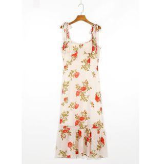 Spaghetti-strap Rose Print Mini A-line Dress
