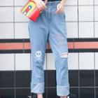 High Waist Cropped Cut-out Jeans