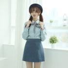Gingham-trim Blouse (no Tie) Sky Blue - One Size