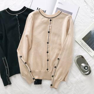 Contrast-trim Button Accent Sweater
