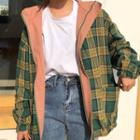 Two-way Letter Embroidered Plaid Jacket