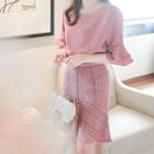 Elbow-sleeve Ruffle Tiered-cuff Top