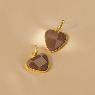 Heart Checker Fabric Alloy Dangle Earring 1 Pair - Brown - One Size