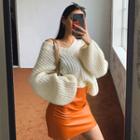 V-neck Balloon-sleeve Wool Blend Sweater