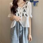 Crochet-lace Panel Chiffon Short-sleeve Blouse