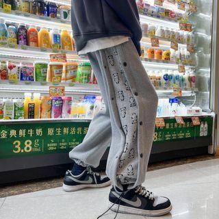 Panda Print Panel Drawstring-cuff Sweatpants