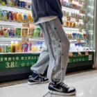 Panda Print Panel Drawstring-cuff Sweatpants