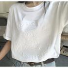Short-sleeve Round-neck Bear Print T-shirt White - One Size