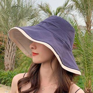 Contrast Trim Sun Hat Beige & Blue - One Size