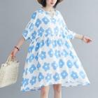 Batwing-sleeve Flower Print A-line Dress