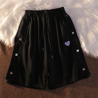 Heart-accent Wide Leg Sweatshorts